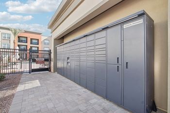 The garage of a building with closed doors